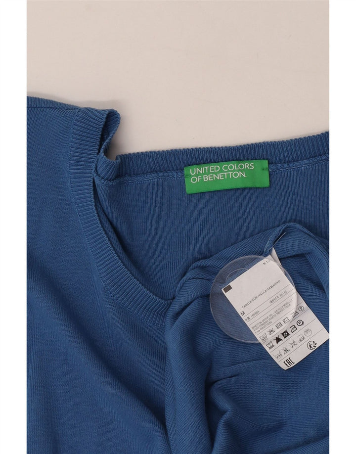 Benetton Damen-Pullover mit Rundhalsausschnitt, UK 14, mittelblaue Baumwolle