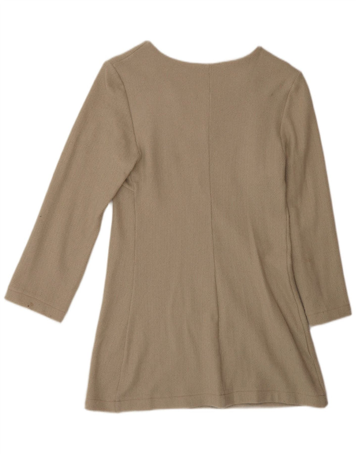 Vintage Damen Langarm-Etuikleid EU 42 Large Beige