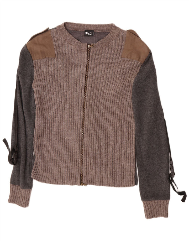 Dolce & Gabbana Herren-Cardigan-Pullover UK 10 Small Graue Colourblock-Baumwolle