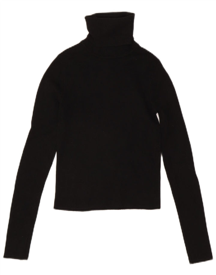 Zara Damen Crop Top Langarm UK 8 Small Schwarze Viskose
