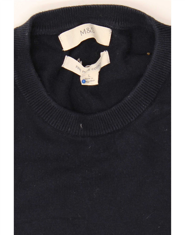 Marks & Spencer Herren-Pullover mit Rundhalsausschnitt, groß, marineblaue Baumwolle