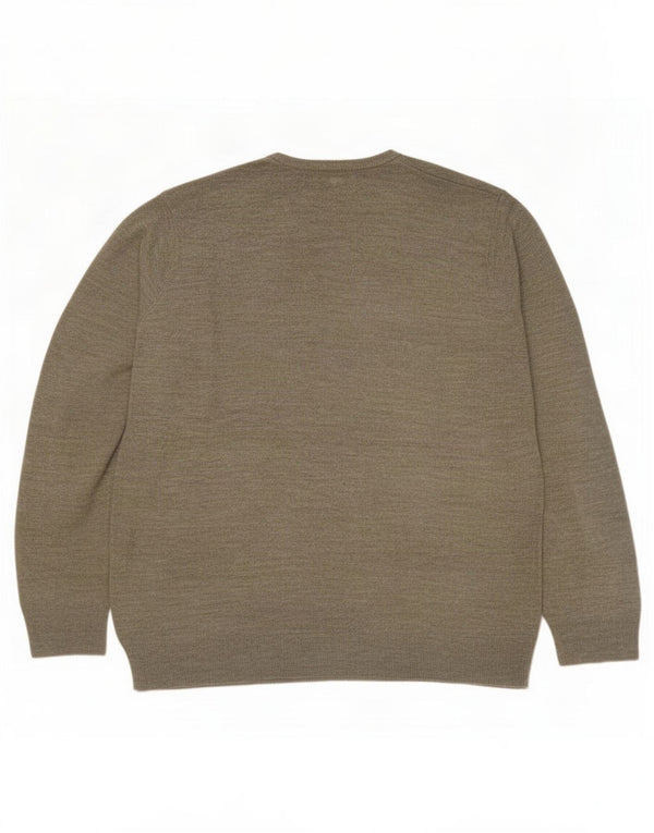 Marks & Spencer Mens V-Neck Jumper Sweater XL Khaki Flecked Acrylic