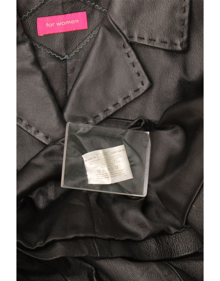 Vintage Damen Ledermantel UK 16 Großes schwarzes Leder