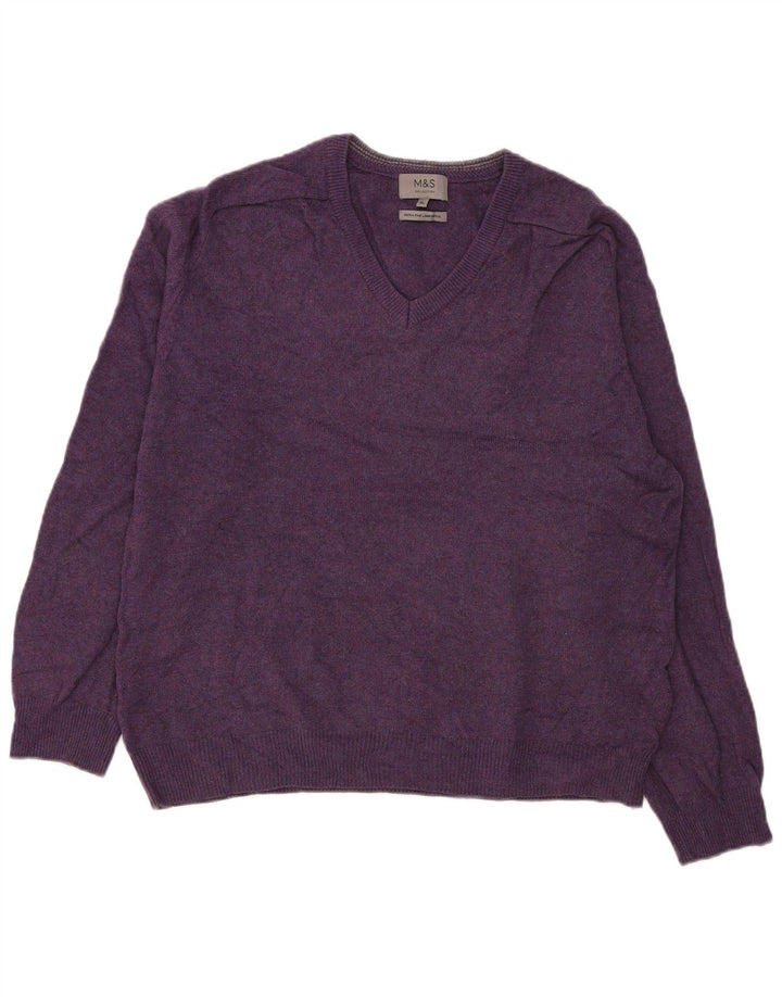 Marks & Spencer Herren-Pullover mit V-Ausschnitt, XL, violette Wolle