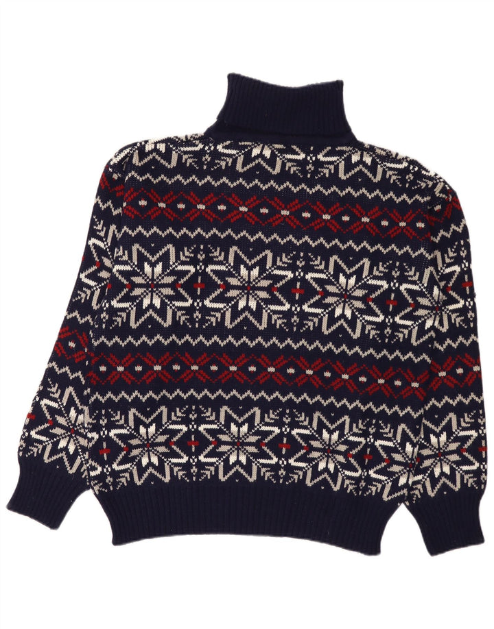 Vintage Herren Rollkragenpullover Pullover Groß Marineblau Fair Isle