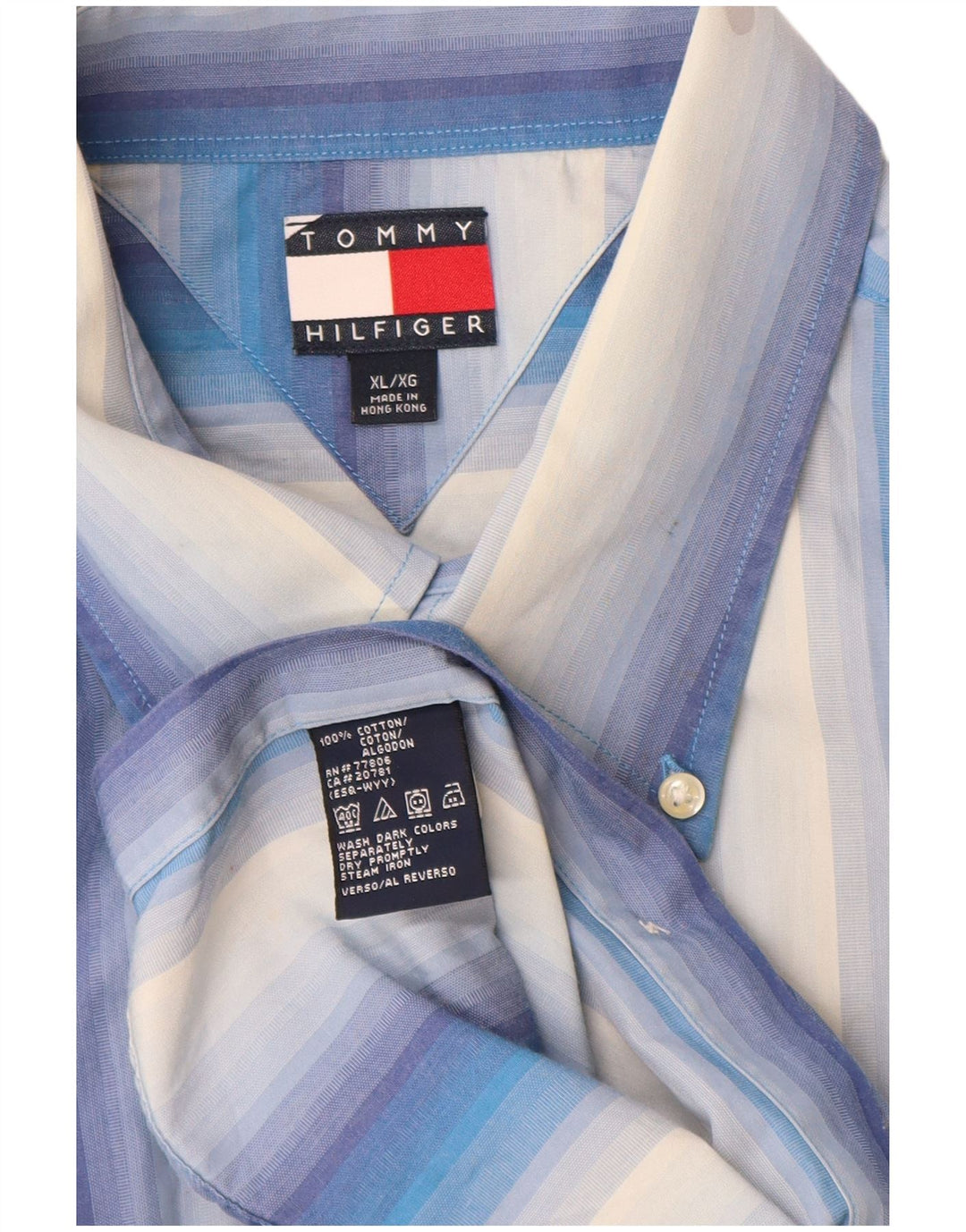 Tommy Hilfiger Herrenhemd XL blau gestreift aus Baumwolle