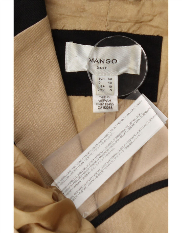 MANGO Damen-Blazer mit 1 Knopf, EU 42, groß, Beige, Farbblock-Leinen