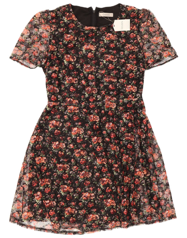 Oasis A-Linien-Kleid für Damen, UK 12, Mittelschwarz, Blumenmuster, Polyester