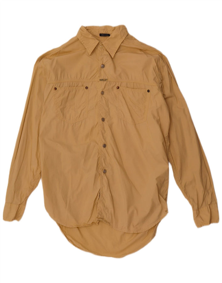 Replay Damen-Hemd UK 18 XL Beige Baumwolle