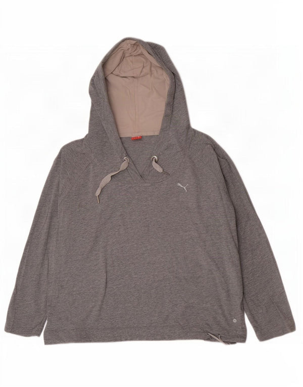 Puma Womens Oversized Hoodie Jumper UK 16 Large Grey Flecked Cotton