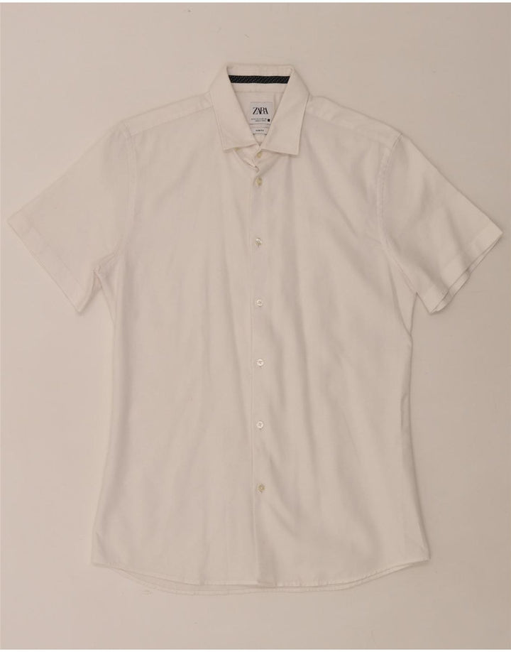 ZARA Herren Kurzarm-Slim-Fit-Hemd Mittelweiß