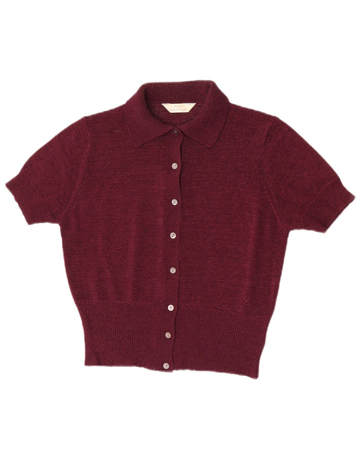 Marks & Spencer Damen Crop Cardigan Pullover UK 14 Medium Burgund