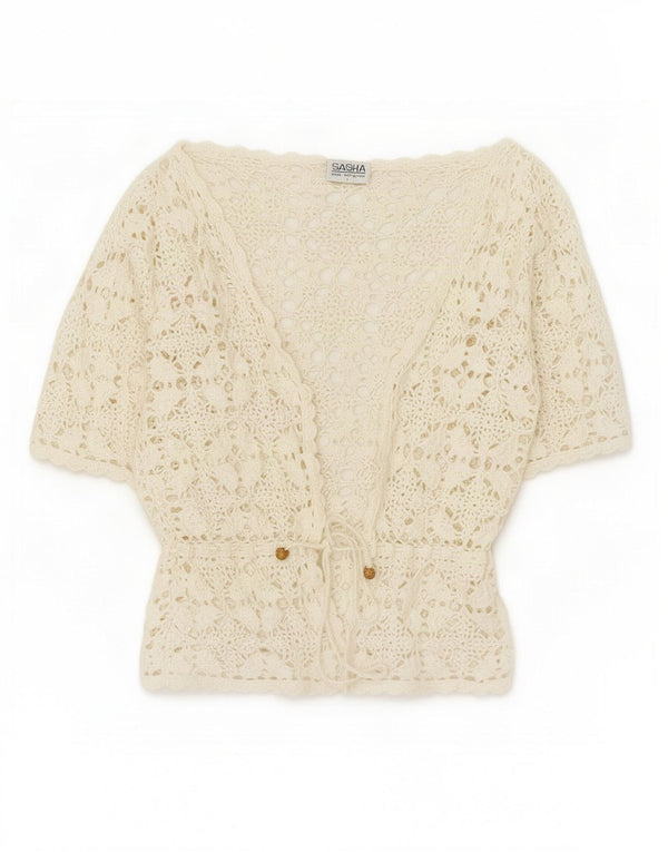 Sasha Womens Crop Short Sleeve Crochet Bolero Top UK 14 Großes weißes Blumenmuster