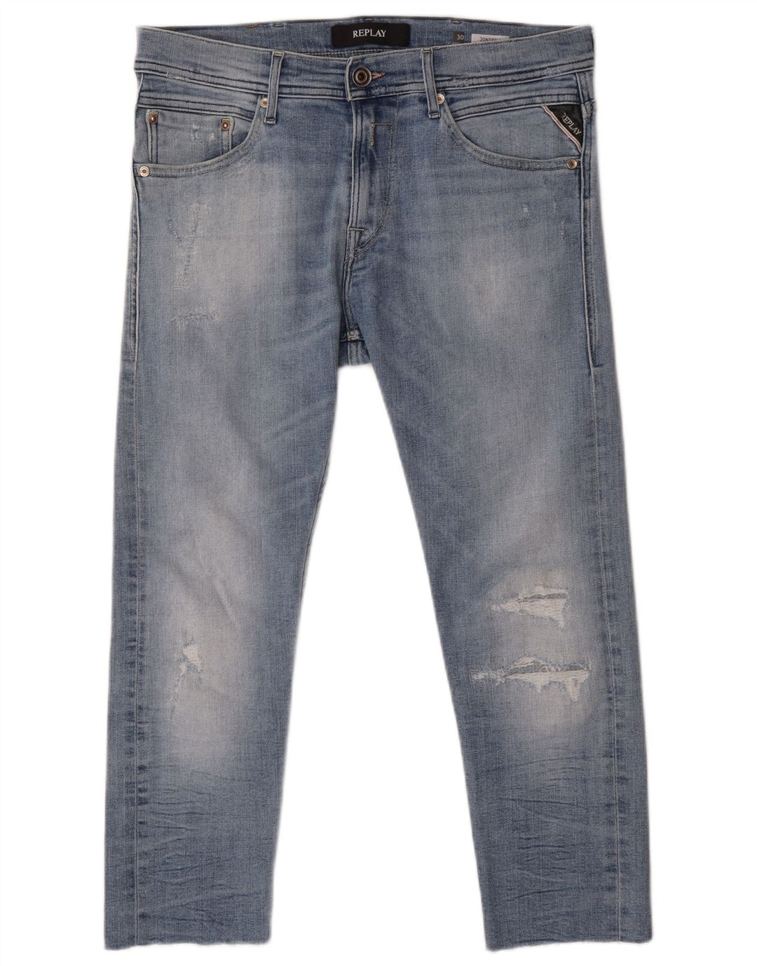 Replay Damen Jeans im Distressed-Look, W30, L24, Blau, Baumwolle