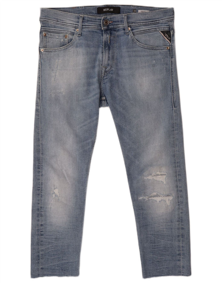 Replay Damen Jeans im Distressed-Look, W30, L24, Blau, Baumwolle