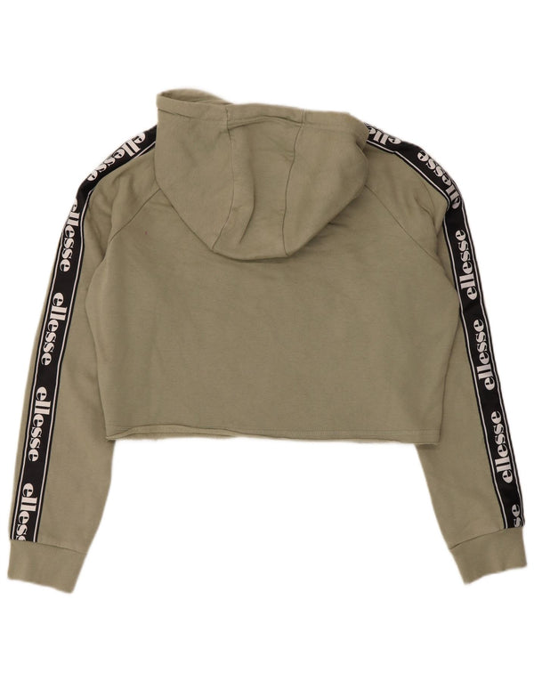 Ellesse Womens Crop Graphic Hoodie Pullover UK 14 Large Khaki Baumwolle