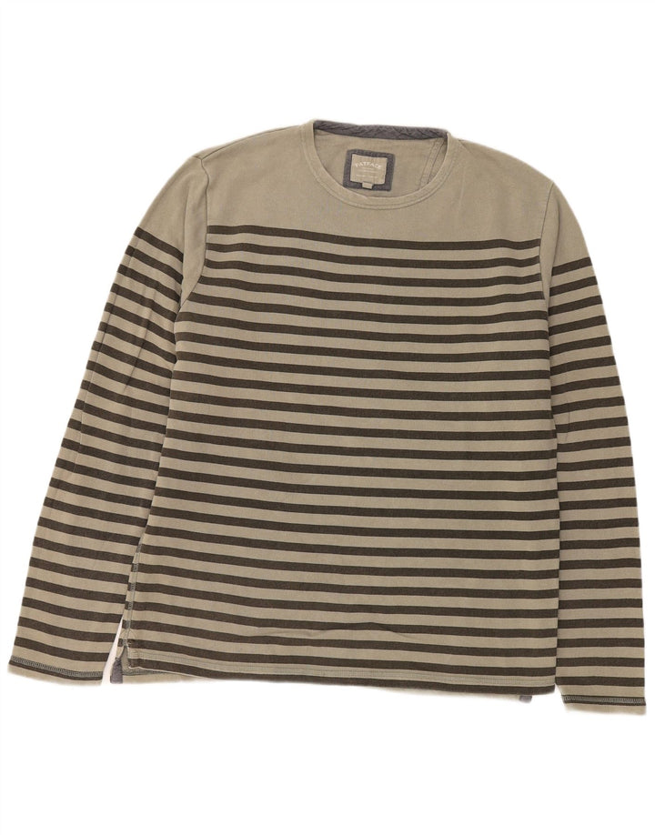 Fat Face Herren-Oberteil, langärmelig, groß, beige, gestreift, Baumwolle