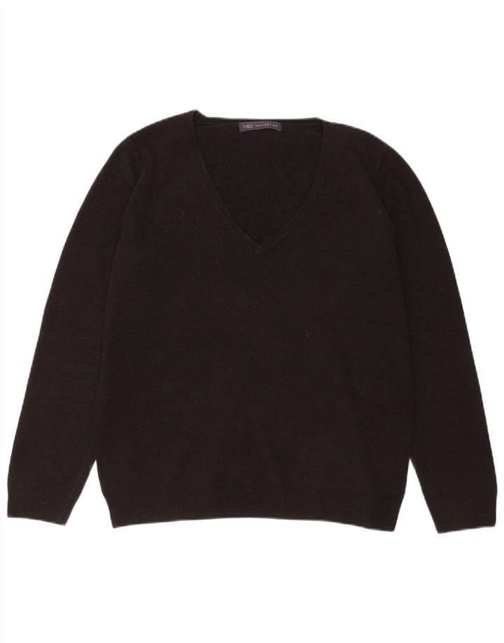 Marks & Spencer Damen-Pullover mit V-Ausschnitt, Gr. 40, Größe L, Schwarz, Acryl