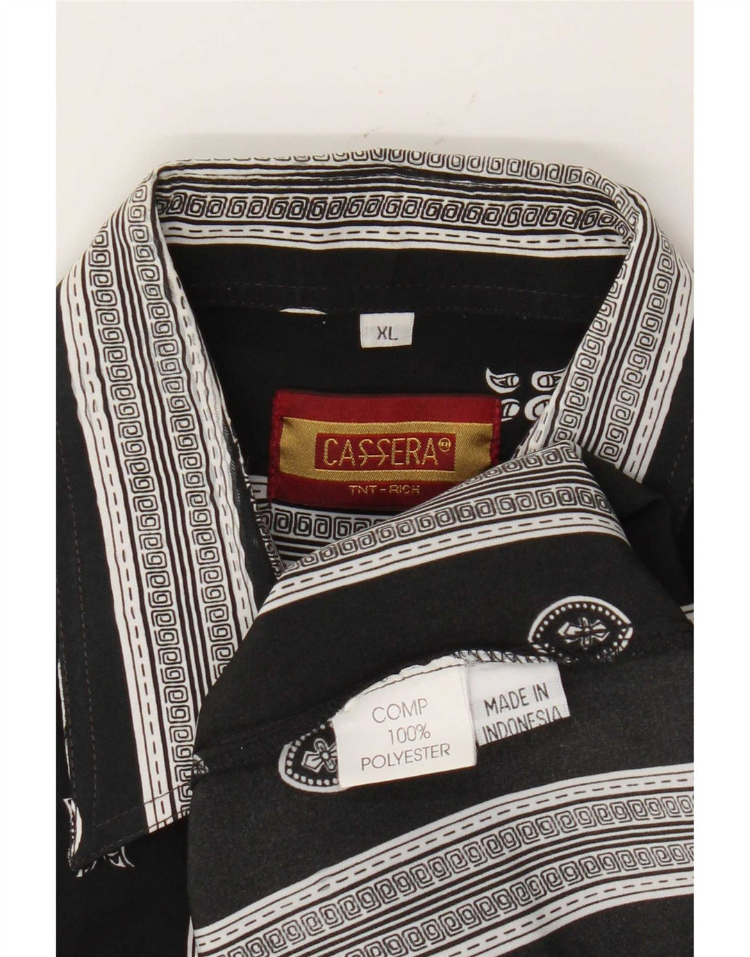 Cassera Herren Kurzarmhemd XL Schwarz Geometrisch Polyester
