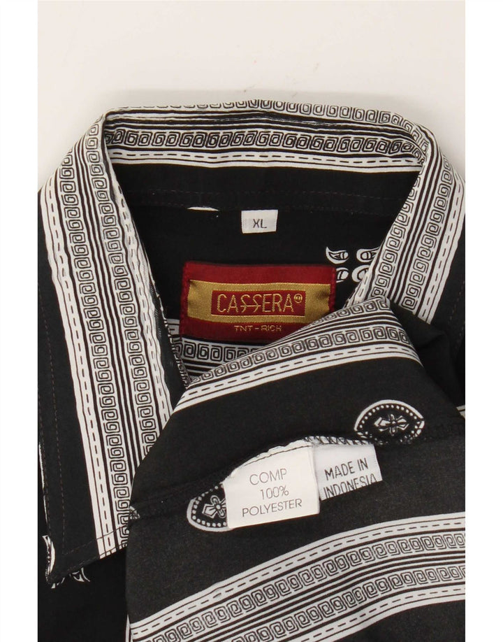 Cassera Herren Kurzarmhemd XL Schwarz Geometrisch Polyester