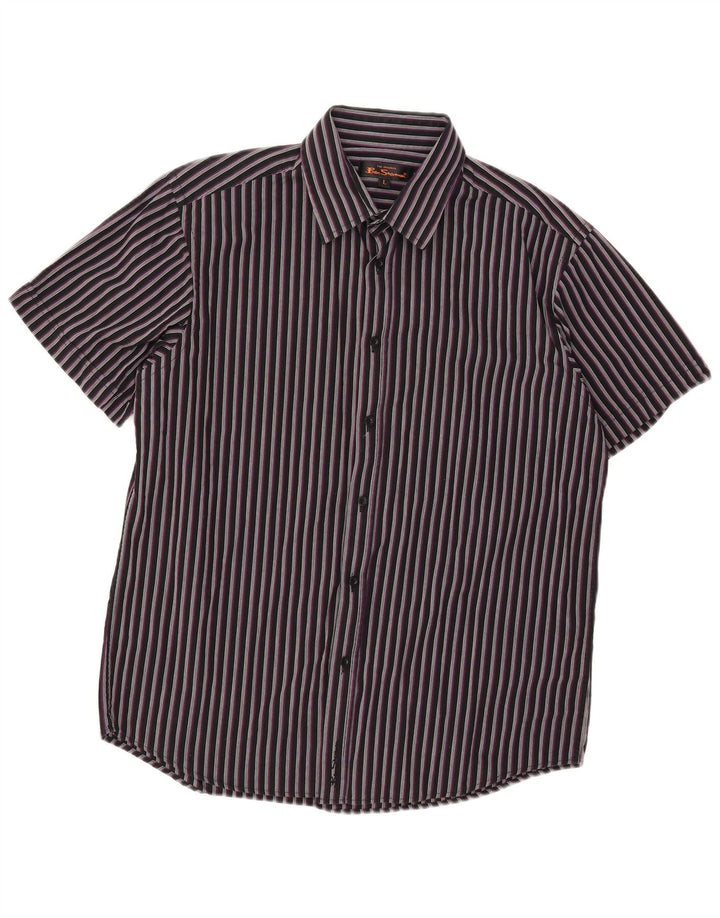 Ben Sherman Herren-Kurzarmhemd, groß, schwarz gestreift, Baumwolle