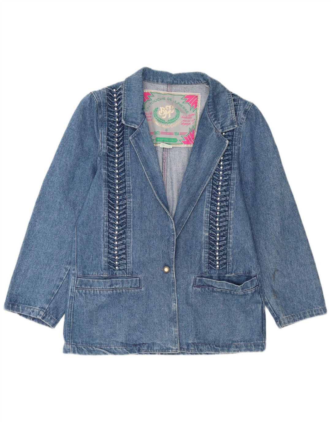 Bianca Maria Caselli Damen 1-Knopf-Denim-Blazer-Jacke, Gr. 10, klein, Blau