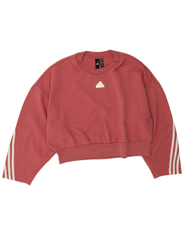 Adidas Damen Crop Oversized Sweatshirt Pullover UK 16/18 Große rosa Baumwolle