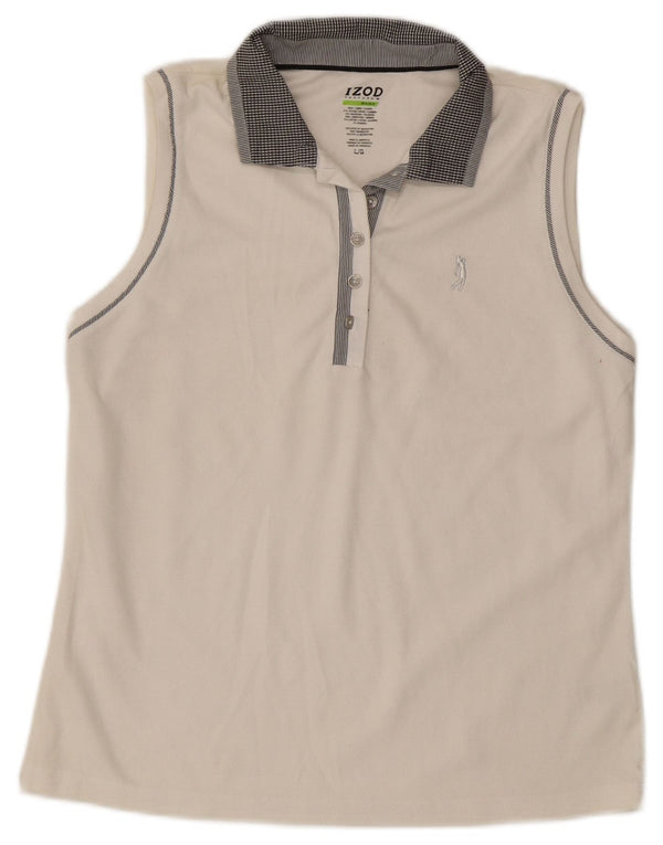 IZOD Damen ärmelloses Poloshirt UK 14 Große weiße Baumwolle