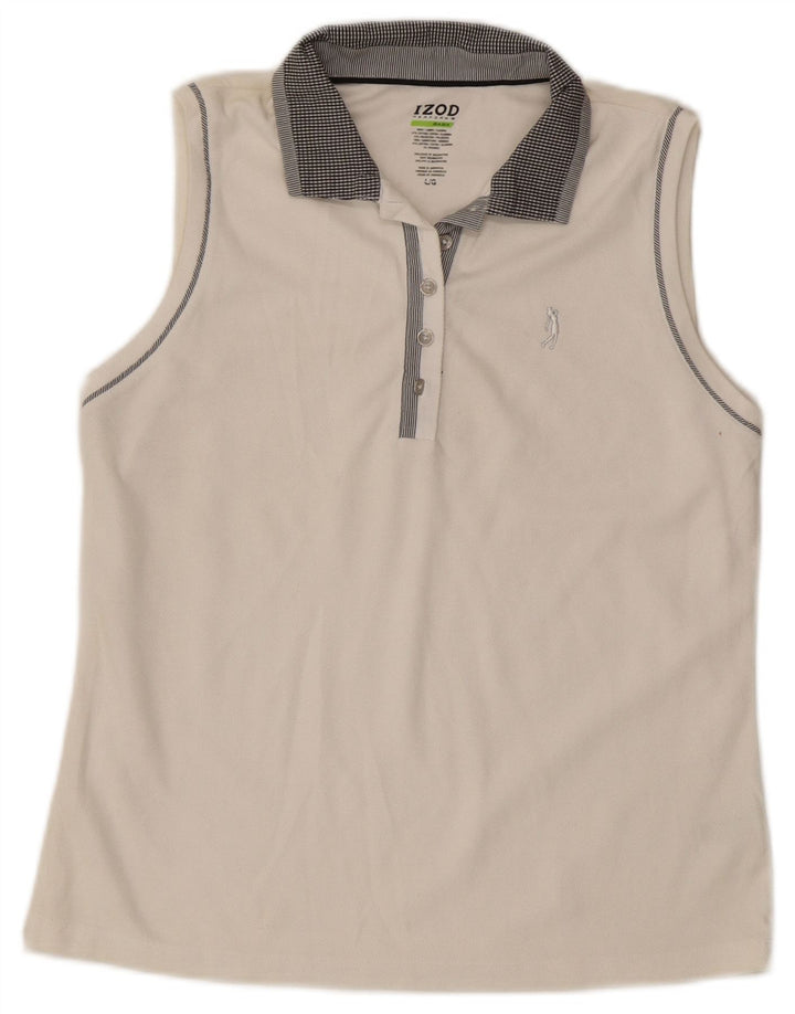 IZOD Damen ärmelloses Poloshirt UK 14 Große weiße Baumwolle