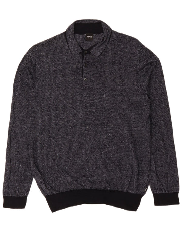 Hugo Boss Herren-Pullover mit Rollkragen, 2XL, schwarze Nadelstreifen-Baumwolle