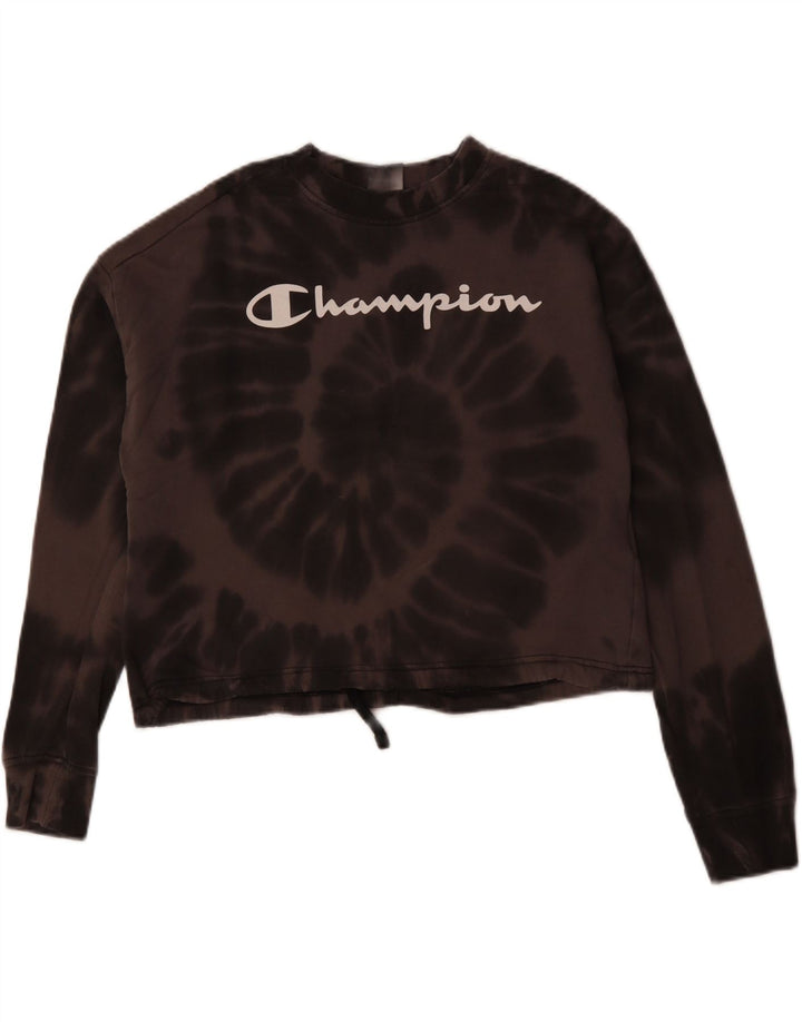 CHAMPION Crop Graphic Sweatshirt-Pullover für Damen, UK 14, Mittelbraun, Batikfärbung