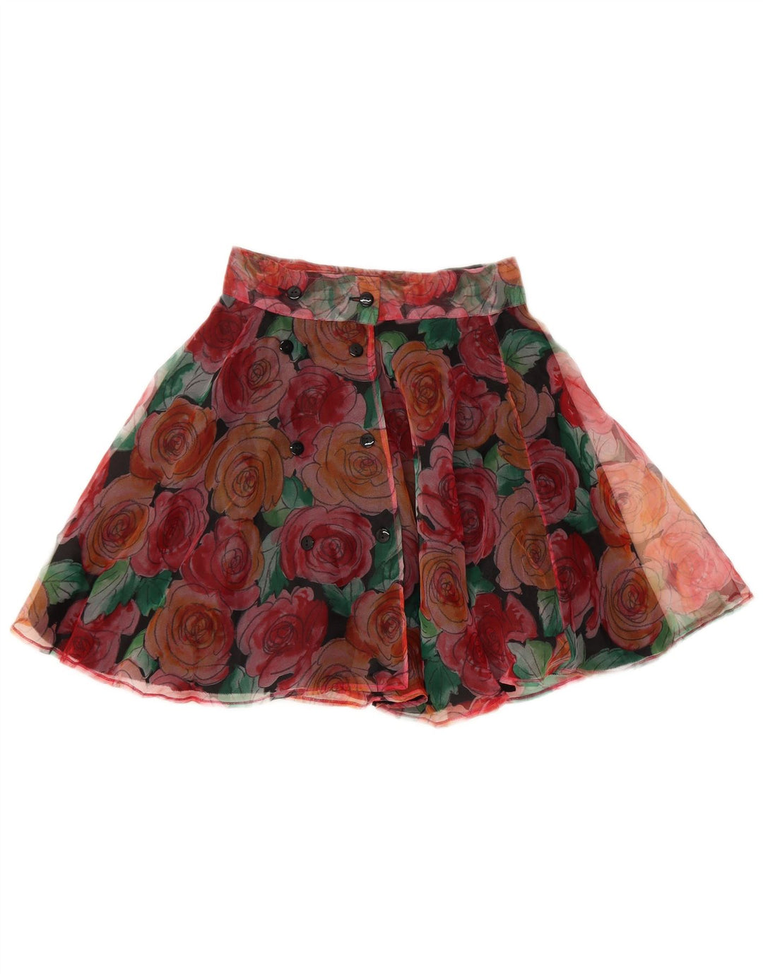 Vintage Damen Mini-Rundrock W25, kleines, mehrfarbiges, florales Polyester
