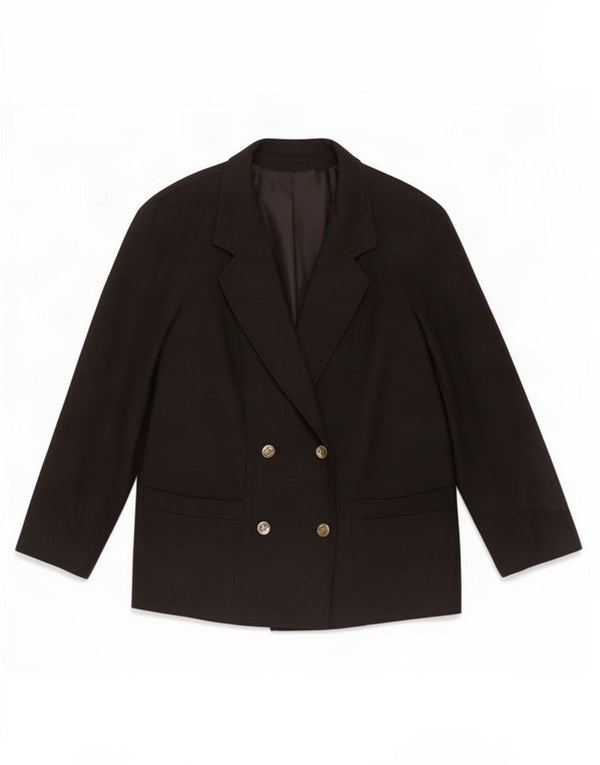 Vintage Damen Zweireiher Blazer Jacke IT 45 Mittelschwarze Wolle