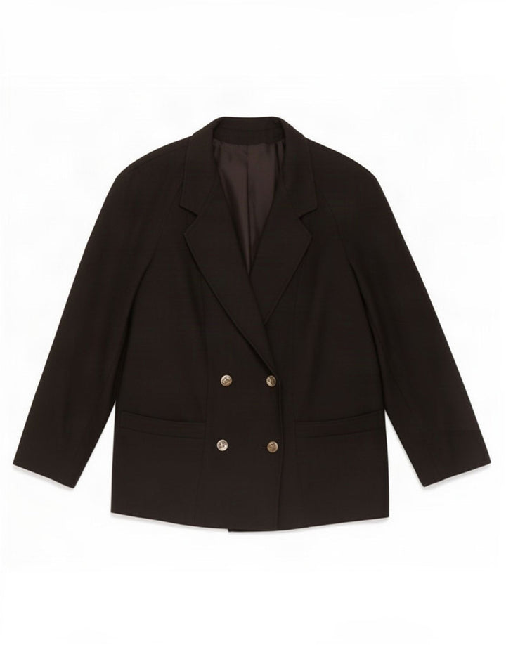 Vintage Damen Zweireiher Blazer Jacke IT 45 Mittelschwarze Wolle