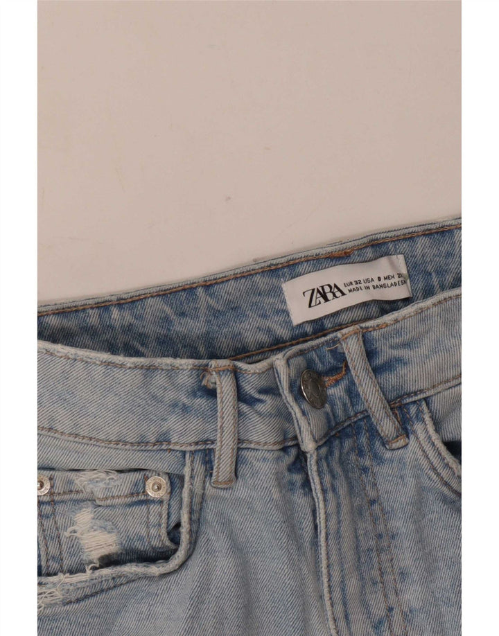 Zara Damen Distressed Denim Shorts EU 32 2XS W22 Blau