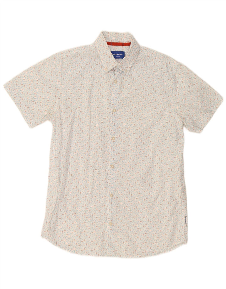 Jack & Jones Herren-Kurzarmhemd, klein, weiß gefleckte Baumwolle