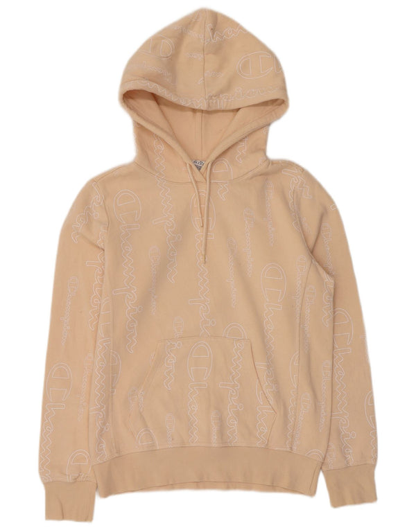 Champion Damen Graphic Hoodie Pullover UK 12 Mittelbeige
