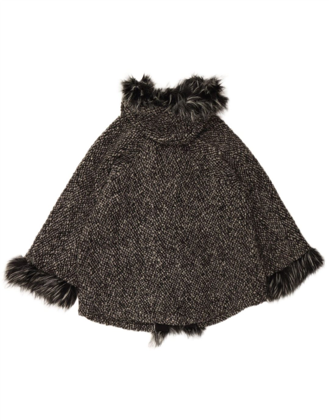 VINTAGE Damen Cape-Mantel mit lockerer Passform und Kapuze, UK 10, kleine schwarze Wolle