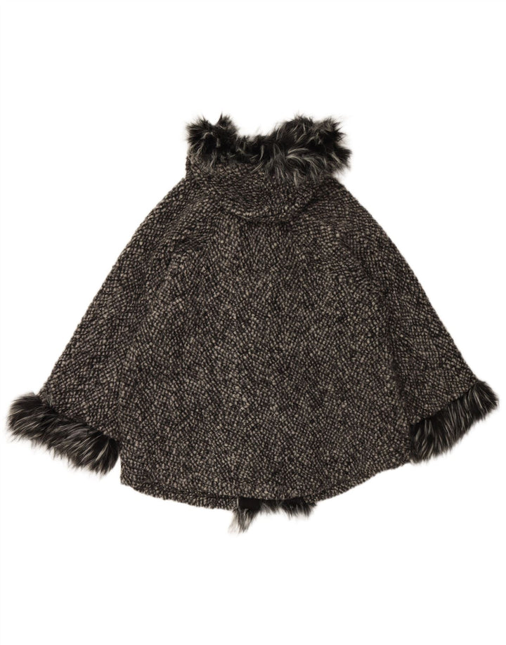 VINTAGE Damen Cape-Mantel mit lockerer Passform und Kapuze, UK 10, kleine schwarze Wolle