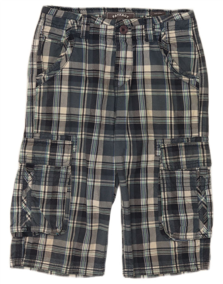 FAT FACE Cargo-Bermudashorts für Jungen, 12–13 Jahre, W26, blau karierte Baumwolle