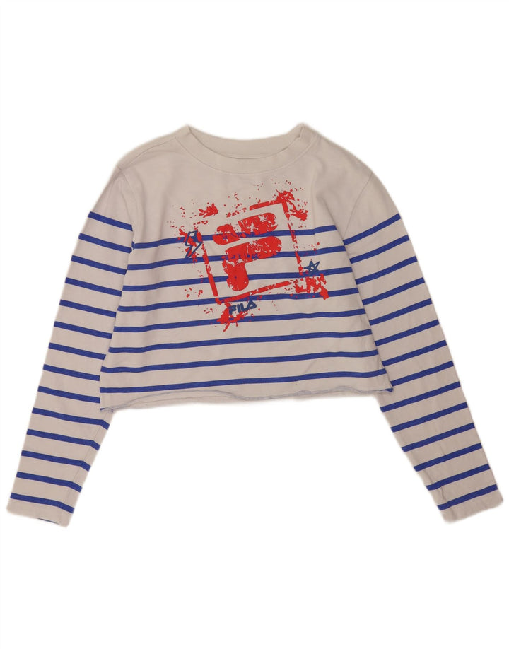 Fila Damen Crop Graphic Top Langarm UK 14 Mittelweiß gestreift