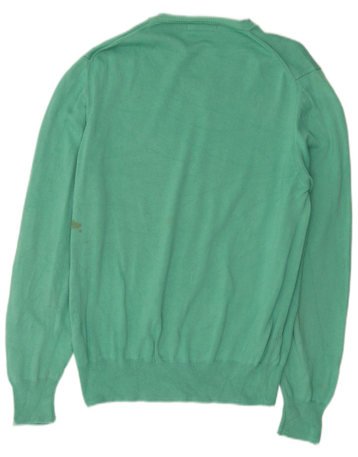 Zara Herren-Pullover mit V-Ausschnitt aus mittelgrüner Baumwolle