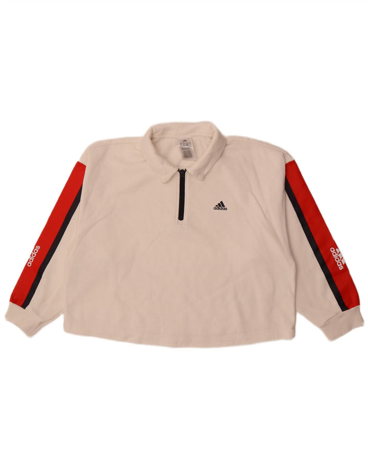 ADIDAS Womens Sweatshirt Jumper UK 12/14 Medium Off White Colourblock