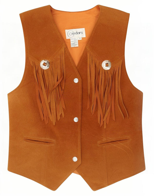 Cedars Damen Western-Wildlederweste UK 10 Small Beige Leder