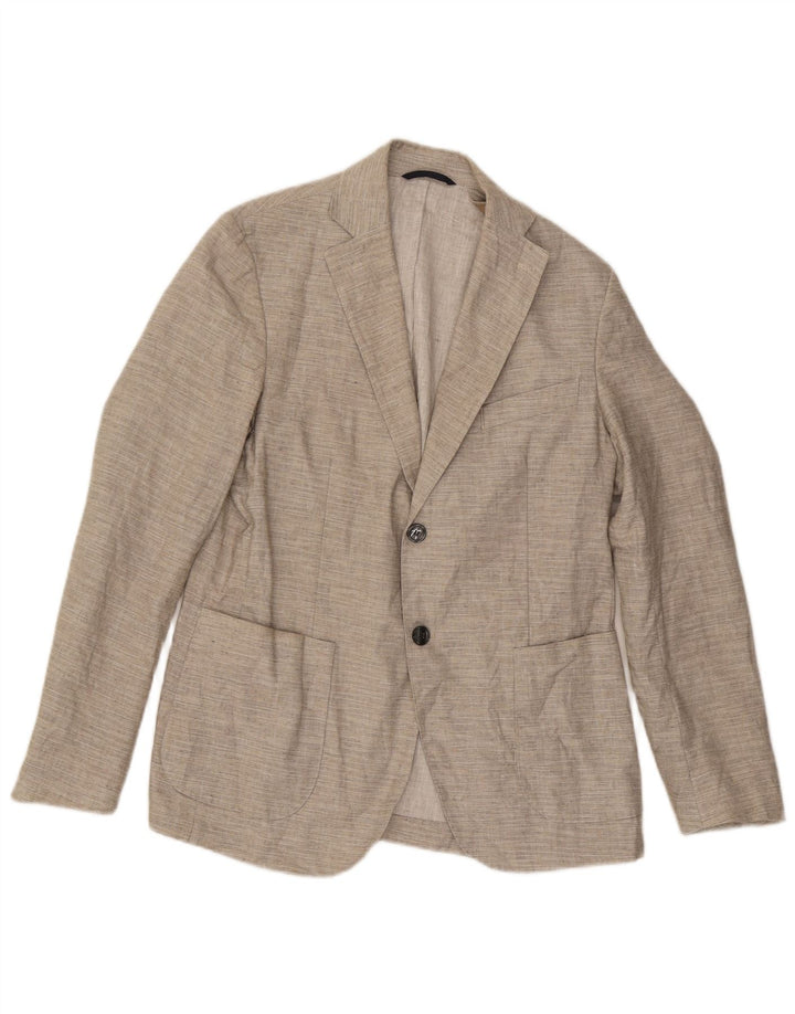 Libero Herren-Blazer mit 2 Knöpfen, IT 48, mittelbeiges Leinen
