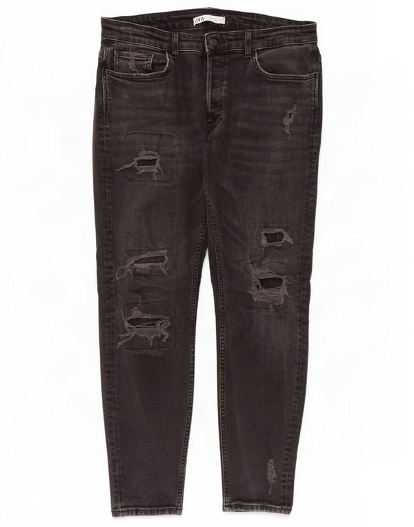 Zara Mens Distressed Skinny Jeans EU 46 XL W36 L30 Black