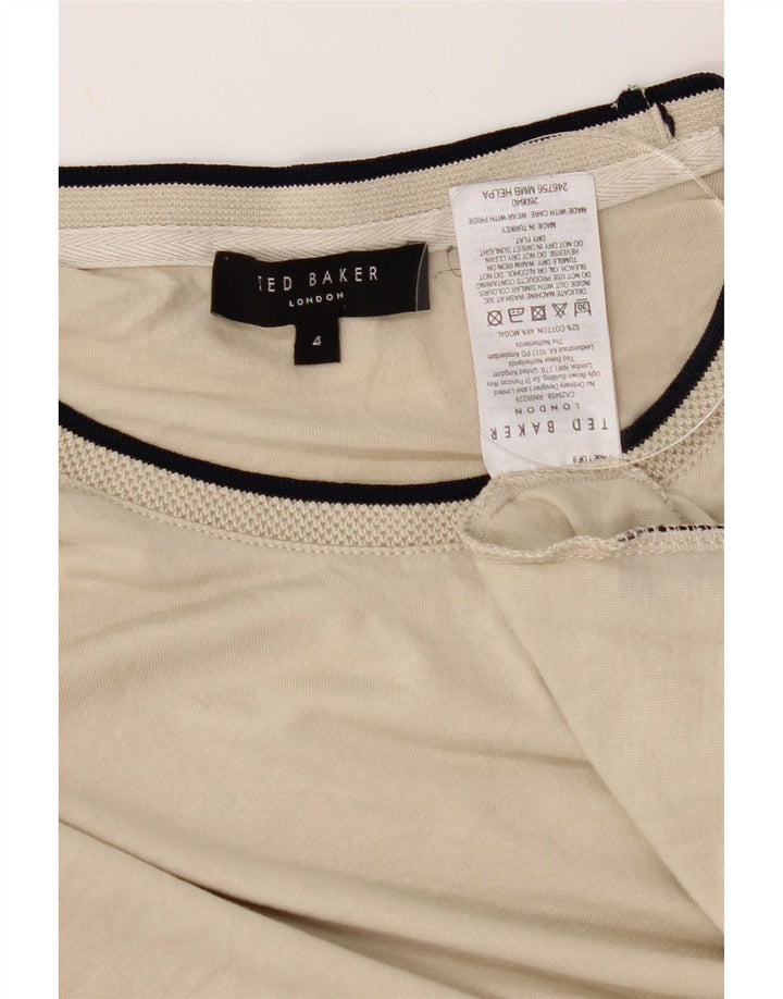 Ted Baker Damen T-Shirt Top Größe 4 Large Beige Baumwolle