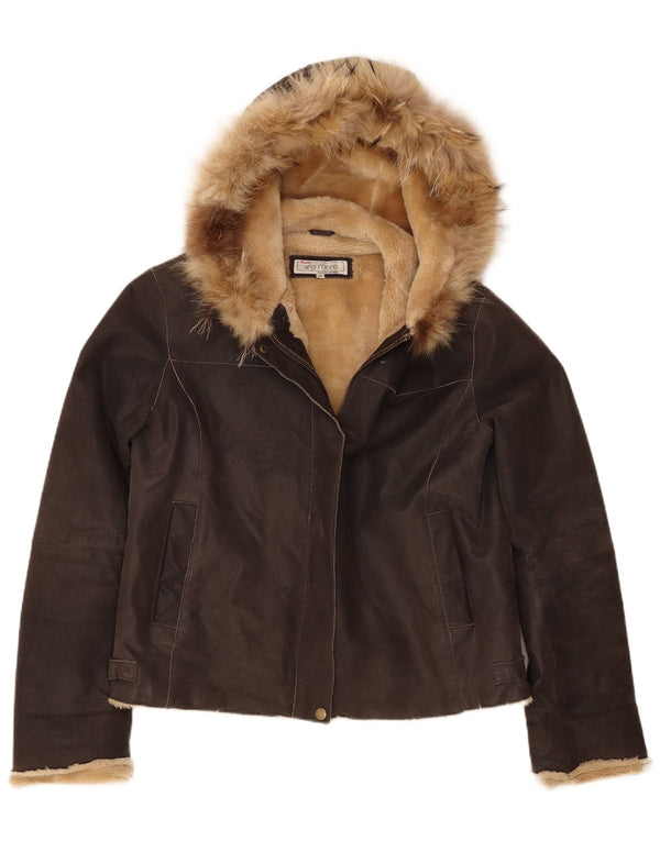 Bata and More Damen-Jacke aus Lammfell mit Kapuze, IT 46, großes braunes Leder