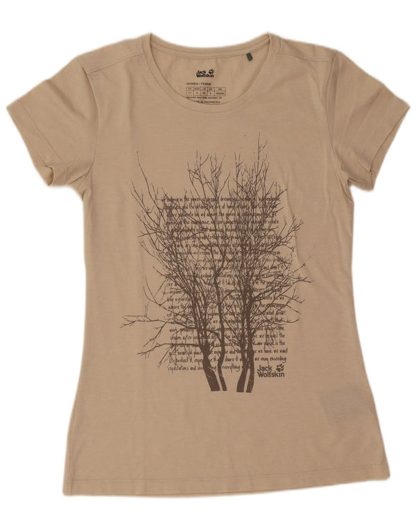 Jack Wolfskin Damen Grafik T-Shirt Top UK 6 XS Beige Baumwolle