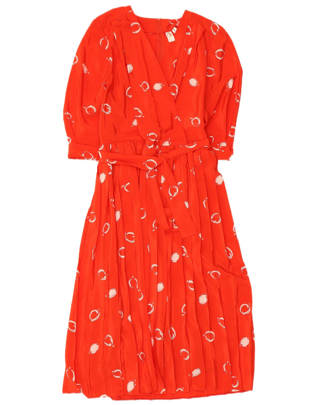 Vintage Damen Maxikleid mit abstraktem Muster und 3/4-Ärmeln, EU 42, großes Rot